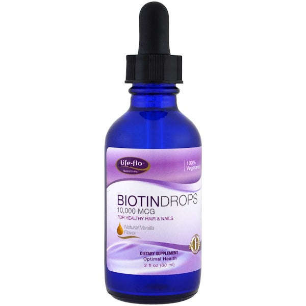 Life Flo Health, Biotin Drops, For Healthy Hair & Nails, Natural Vanilla Flavor, 10,000 mcg, 2 fl...