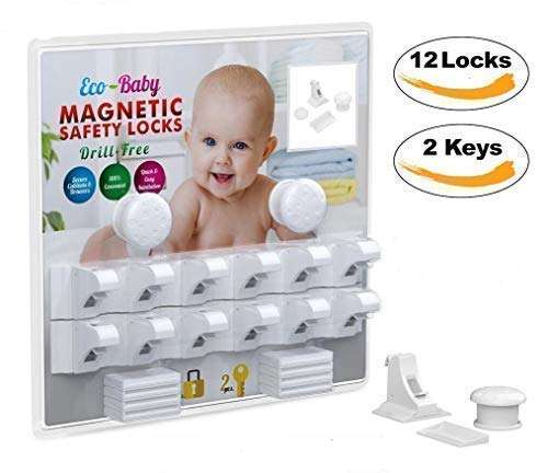 Eco-Baby Child Safety Magnetic Cabinet and Drawer Locks for Proofing Kitchen 12 Pack Child Latches