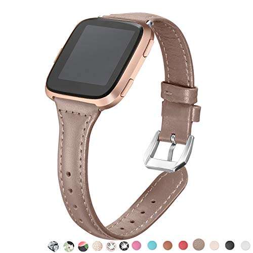 bayite Bands Compatible Fitbit Versa, Slim Genuine Leather Band Replacement Accessories Strap Ver...