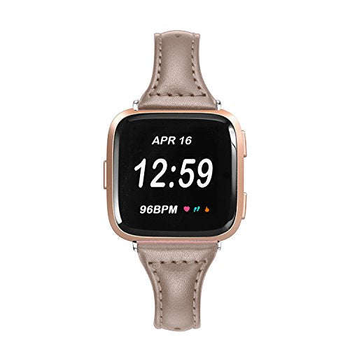 bayite Bands Compatible Fitbit Versa, Slim Genuine Leather Band Replacement Accessories Strap Ver...