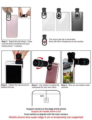 Cell Phone Camera Lens Kit,11 in 1 Universal 20x Zoom Telephoto Lens,0.63Wide Angle+15X Macro+198...