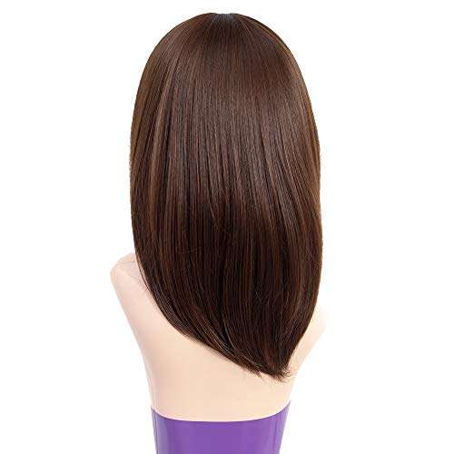 Queentas 14inch Shoulder Length Short Bob Wigs with Air Bangs Layered Synthetic Hair Wigs for Whi...