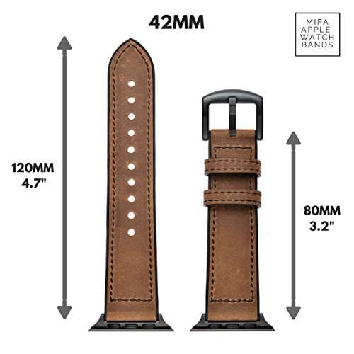 Mifa Hybrid Leather Sports Band Compatible with Apple Watch Vintage Dressy Bands Dark Brown Repla...