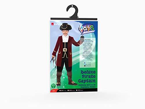 Smiffy's Deluxe Pirate Captain Costume, Jacket, Mock Waistcoat, Trousers, Neck Scarf & Hat, Ages ...