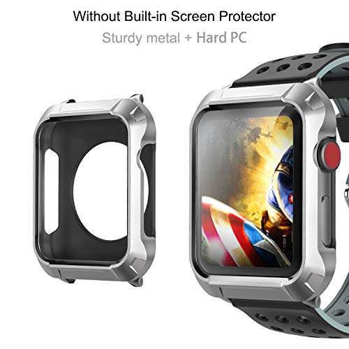 Greatfine Compatible with Apple Watch Band 42mm ,Men Metal Protective Apple Watch Case Sport Sili...