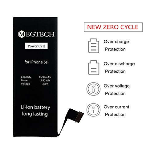 Megtech iPhone 5S 5C Battery Replacement: New Zero Cycle Li-Ion internal Battery Replacement with...