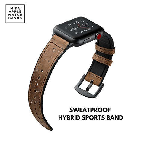Mifa Hybrid Leather Sports Band Compatible with Apple Watch Vintage Dressy Bands Dark Brown Repla...