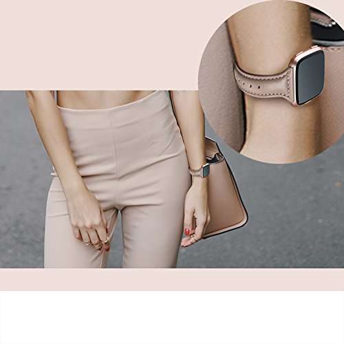 bayite Bands Compatible Fitbit Versa, Slim Genuine Leather Band Replacement Accessories Strap Ver...