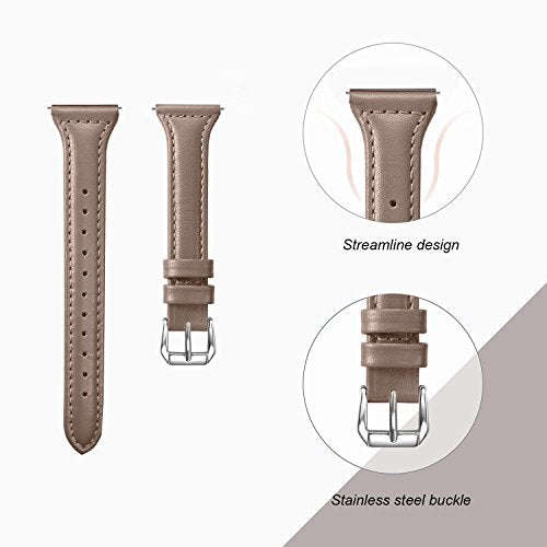 bayite Bands Compatible Fitbit Versa, Slim Genuine Leather Band Replacement Accessories Strap Ver...