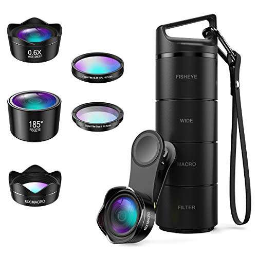 [Upgraed Version] AMIR Phone Camera Lens, 5 in 1 Cell Phone Lens Kit, 15X Macro Lens + 0.6X Wide ...