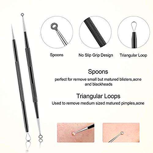 Pimple Popper Tool, Aooeou Stainless Steel Blackhead Remover Acne Tool 10 PCS Kit with a Metal Case