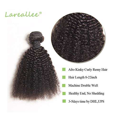 Lareallee Afro Kinky Curly Hair 4 pc Natural Color 10inch Brazilian Hair Weave Bundles Remy Human...