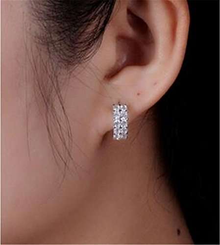 Boowhol Women's Diamond Clip on Earings Hoop Creole Double Row Glitter Diamond 925 Sterling Silve...