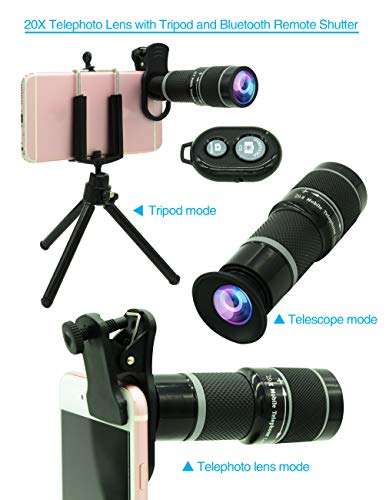 Cell Phone Camera Lens Kit,11 in 1 Universal 20x Zoom Telephoto Lens,0.63Wide Angle+15X Macro+198...