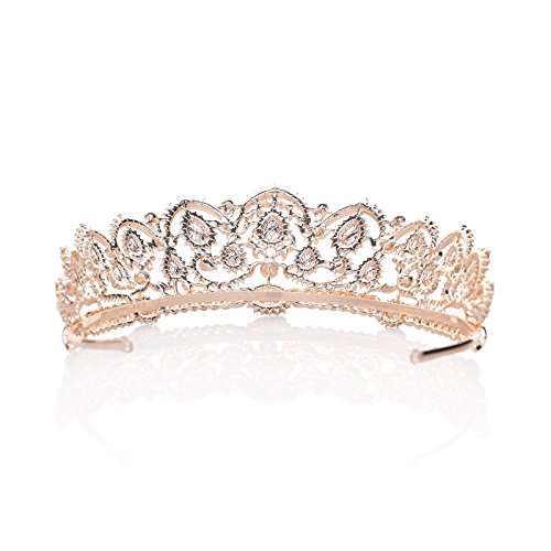 SWEETV Rose Gold Wedding Crown for Bride - Rhinestone Princess tiara for Women, Prom Queen Crown...