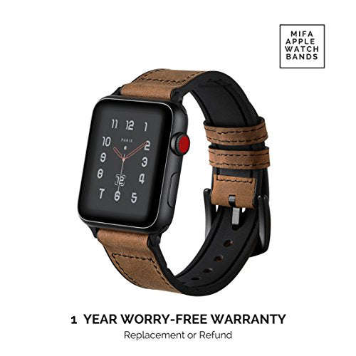 Mifa Hybrid Leather Sports Band Compatible with Apple Watch Vintage Dressy Bands Dark Brown Repla...