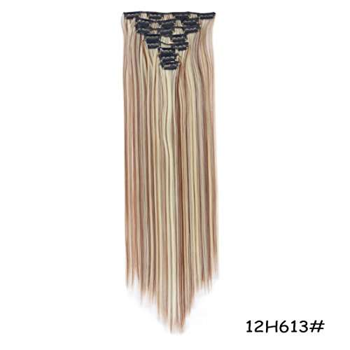 MSHAIR 8 pieces 24" Straight Full Head Clip in Synthetic Hair Extensions 150g 12/613# Light Glode...