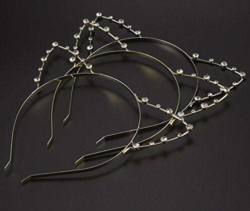 Cat Ears Headband - 6 Pack Rhinestones Pearls Kitty Cosplay Costume Hair Headwear for Theme and...
