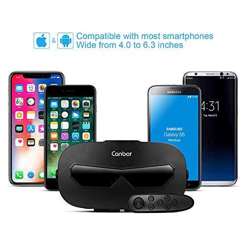 Canbor VR Headset with Remote Controller, Virtual Reality Headset 3D VR Goggles Glasses for 3D Mo...