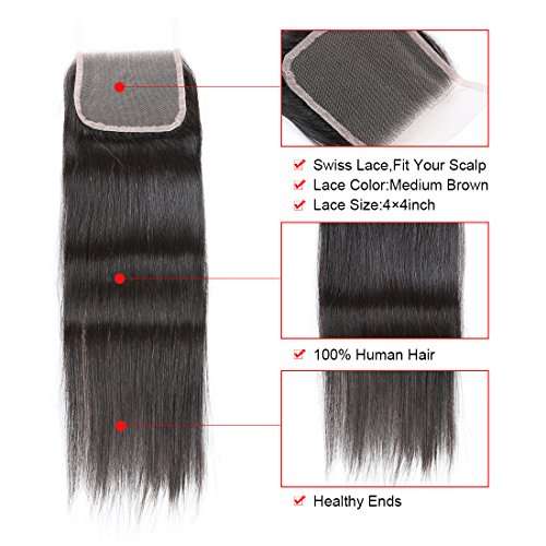 Brazilian Straight Lace Closure Free Part 4X4 Closure 100% Unprocessed Human Virgin Hair Lace Clo...