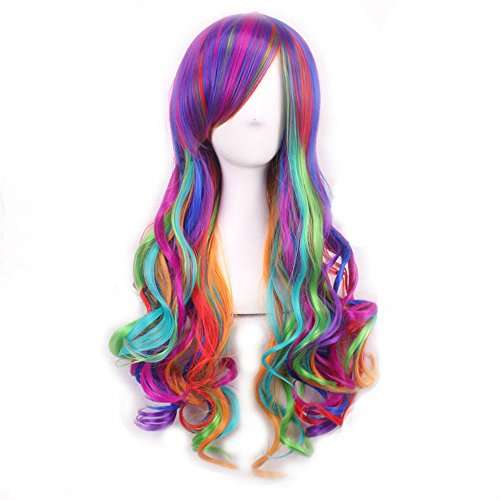 27.5" Rainbow Wig Women's Long Wavy Cosplay Costume Wigs for Halloween Party Harajuku Lolita Wig...