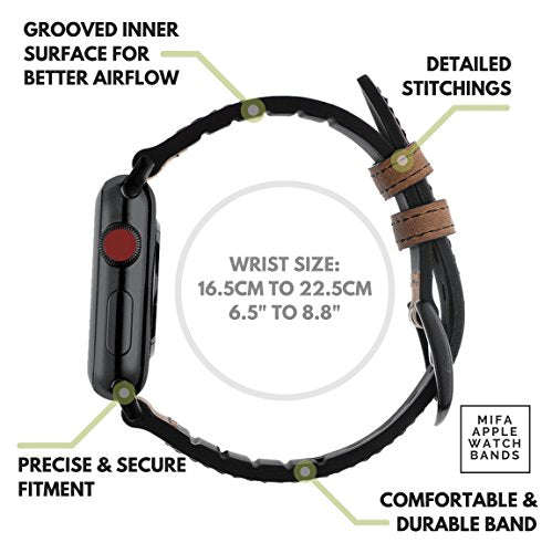 Mifa Hybrid Leather Sports Band Compatible with Apple Watch Vintage Dressy Bands Dark Brown Repla...