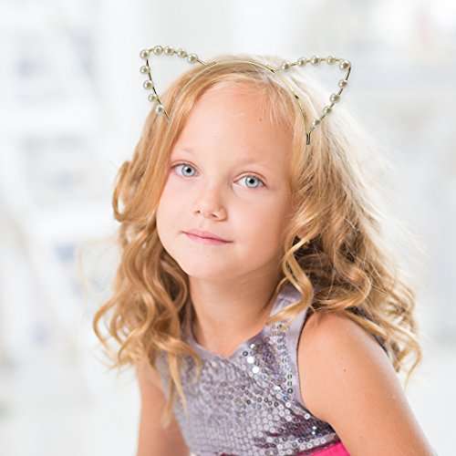 Cat Ears Headband - 6 Pack Rhinestones Pearls Kitty Cosplay Costume Hair Headwear for Theme and...