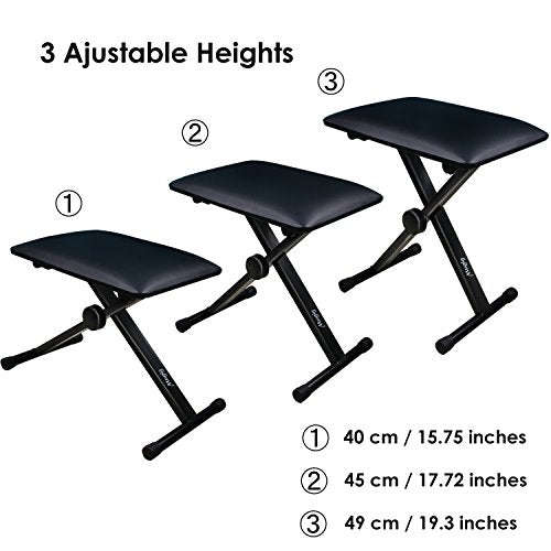 Mugig Piano Keyboard Bench, 3 Height Adjustable Keyboard Seat with 35mm Leather, Keyboard Stool f...