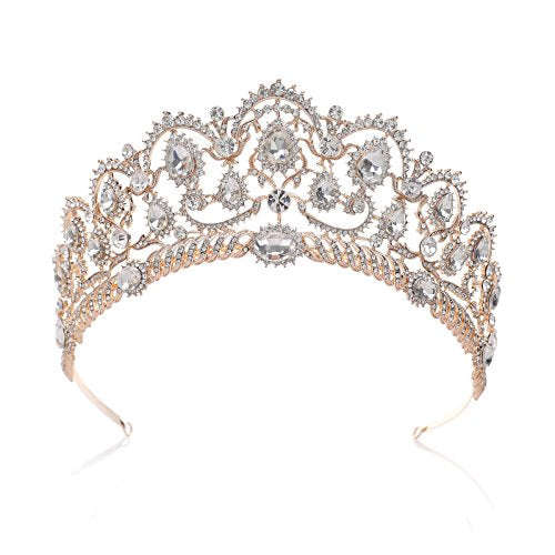 SWEETV Rose Gold Wedding Crown for Bride - Rhinestone Princess tiara for Women, Prom Queen Crown...