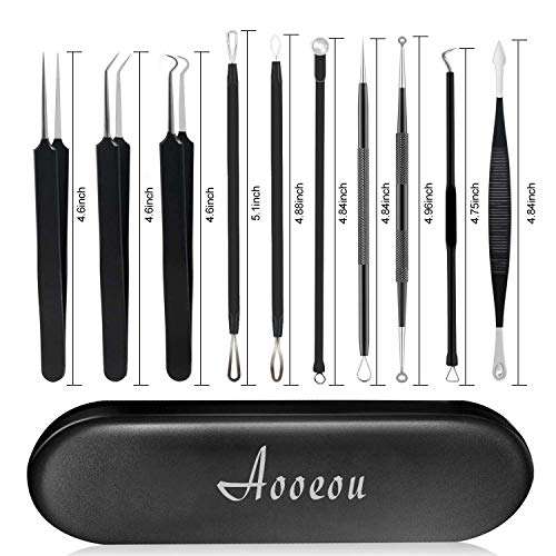 Pimple Popper Tool, Aooeou Stainless Steel Blackhead Remover Acne Tool 10 PCS Kit with a Metal Case