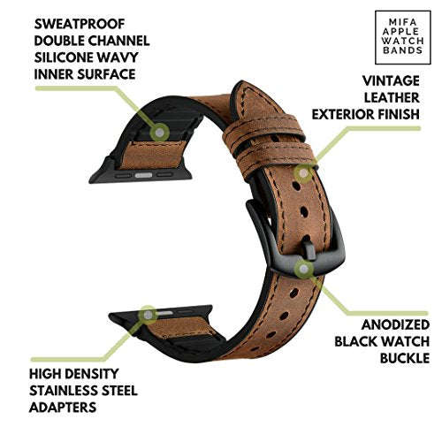 Mifa Hybrid Leather Sports Band Compatible with Apple Watch Vintage Dressy Bands Dark Brown Repla...