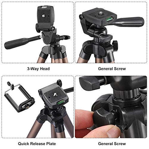 Kwithan Yunteng 50 Inch Aluminum Tripod, Video Tripod for Cellphone and Camera, Universal Tripod ...