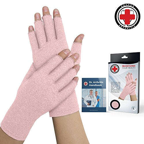 Doctor Developed Pink Ladies Arthritis Compression Gloves and DOCTOR WRITTEN HANDBOOK -Relieve...