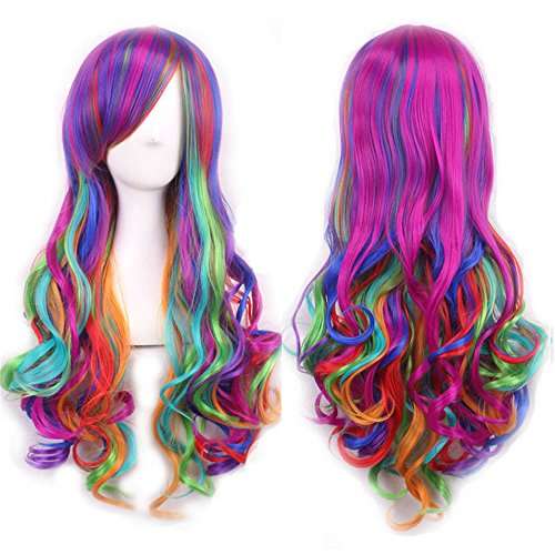 27.5" Rainbow Wig Women's Long Wavy Cosplay Costume Wigs for Halloween Party Harajuku Lolita Wig...
