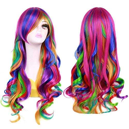 27.5" Rainbow Wig Women's Long Wavy Cosplay Costume Wigs for Halloween Party Harajuku Lolita Wig...
