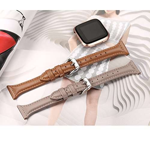 bayite Bands Compatible Fitbit Versa, Slim Genuine Leather Band Replacement Accessories Strap Ver...