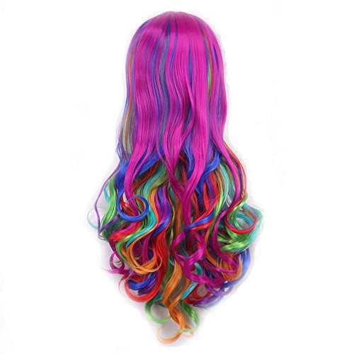 27.5" Rainbow Wig Women's Long Wavy Cosplay Costume Wigs for Halloween Party Harajuku Lolita Wig...