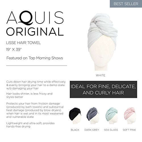 Aquis - Original Hair Towel, Ultra Absorbent & Fast Drying Microfiber Towel For Fine & Delicate H...