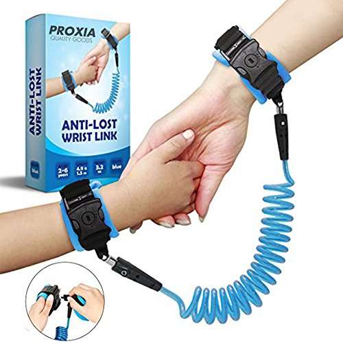 Anti Lost Wrist Link - Safety Strap Kid Leash for Babies, Toddlers & Kids with Key and Lock (Blue)