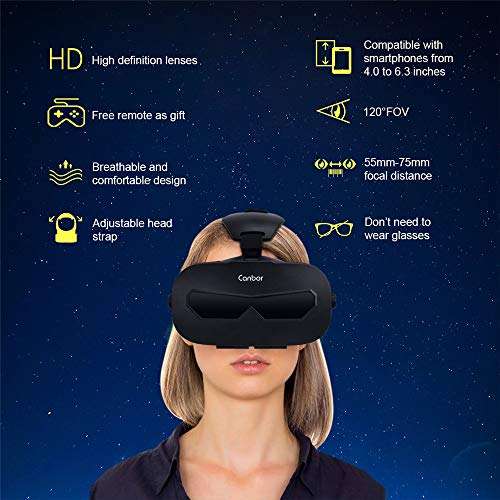 Canbor VR Headset with Remote Controller, Virtual Reality Headset 3D VR Goggles Glasses for 3D Mo...