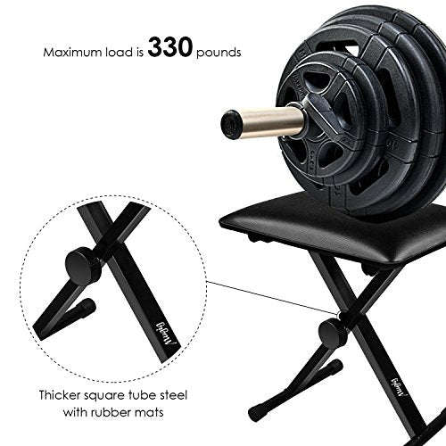 Mugig Piano Keyboard Bench, 3 Height Adjustable Keyboard Seat with 35mm Leather, Keyboard Stool f...