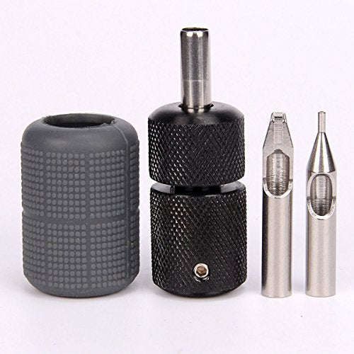 Tattoo Grip 25mm Black Aluminum Alloy Self Lock Tattoo Grips with Gray Silicone Grip Cover Tattoo...