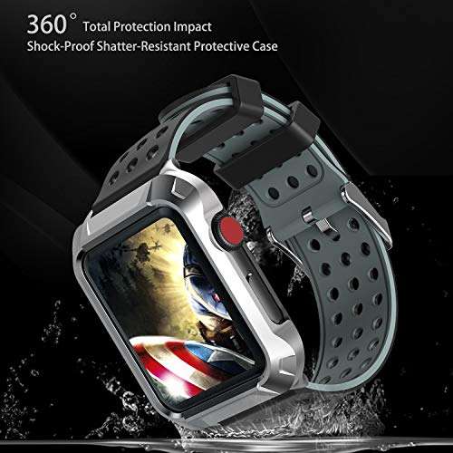 Greatfine Compatible with Apple Watch Band 42mm ,Men Metal Protective Apple Watch Case Sport Sili...