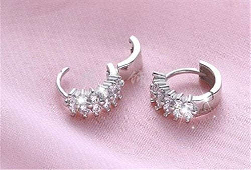 Boowhol Women's Diamond Clip on Earings Hoop Creole Double Row Glitter Diamond 925 Sterling Silve...