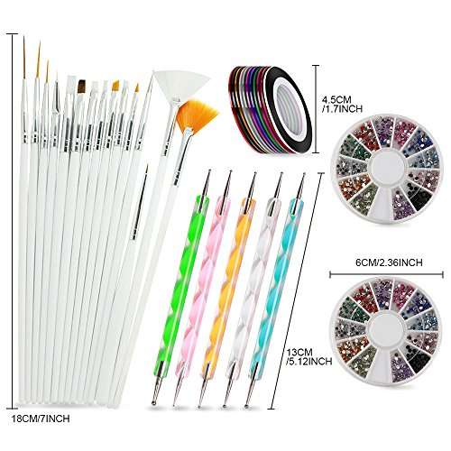 Nail Art Brushes, Teenitor 3d Nail Art Paiting Polish Design Kit with 15 Nail gel Brushes, Nail D...