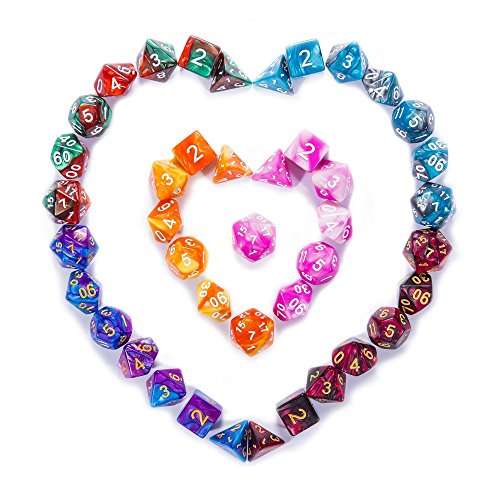 QMAY DND Dice Set, Polyhedral Game Dice Dungeons and Dragons Dice with Gold Patten Bags for Dunge...