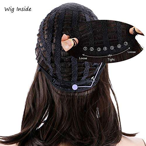 Queentas 14inch Shoulder Length Short Bob Wigs with Air Bangs Layered Synthetic Hair Wigs for Whi...