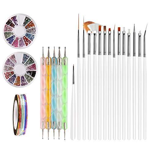 Nail Art Brushes, Teenitor 3d Nail Art Paiting Polish Design Kit with 15 Nail gel Brushes, Nail D...