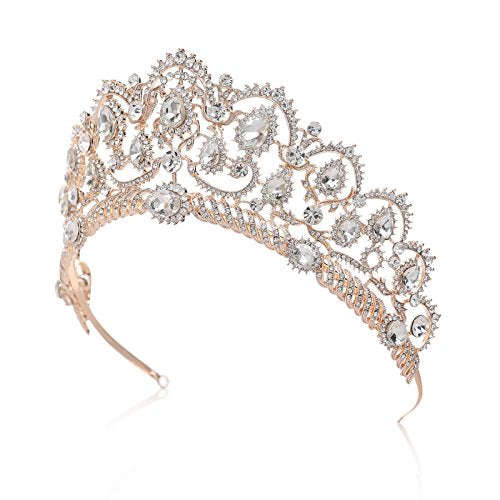 SWEETV Rose Gold Wedding Crown for Bride - Rhinestone Princess tiara for Women, Prom Queen Crown...