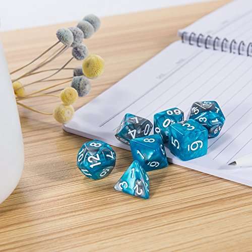 QMAY DND Dice Set, Polyhedral Game Dice Dungeons and Dragons Dice with Gold Patten Bags for Dunge...